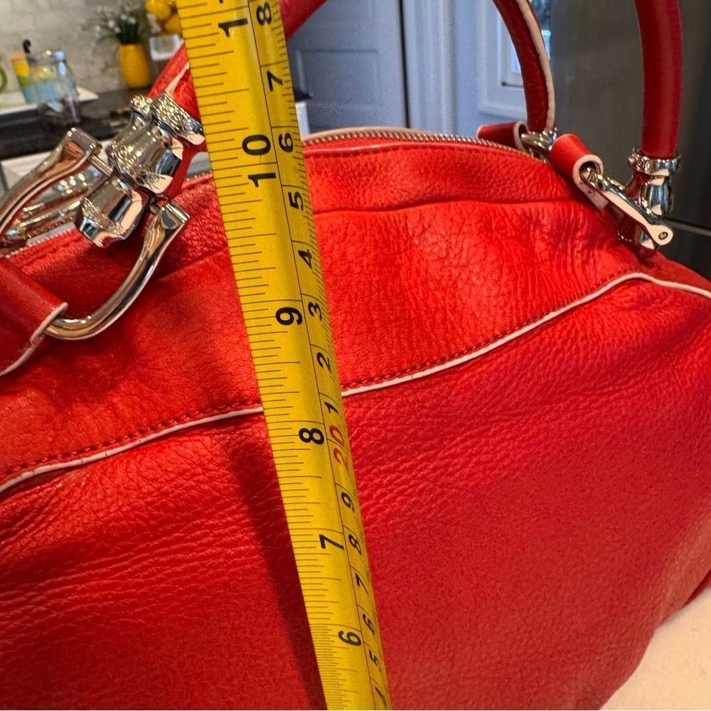 Tosca Blu Red Leather 2 Handle Satchel With Bold Chrome Accents white piping - Picture 15 of 16